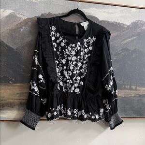 Black and White Embroidered Blouse
